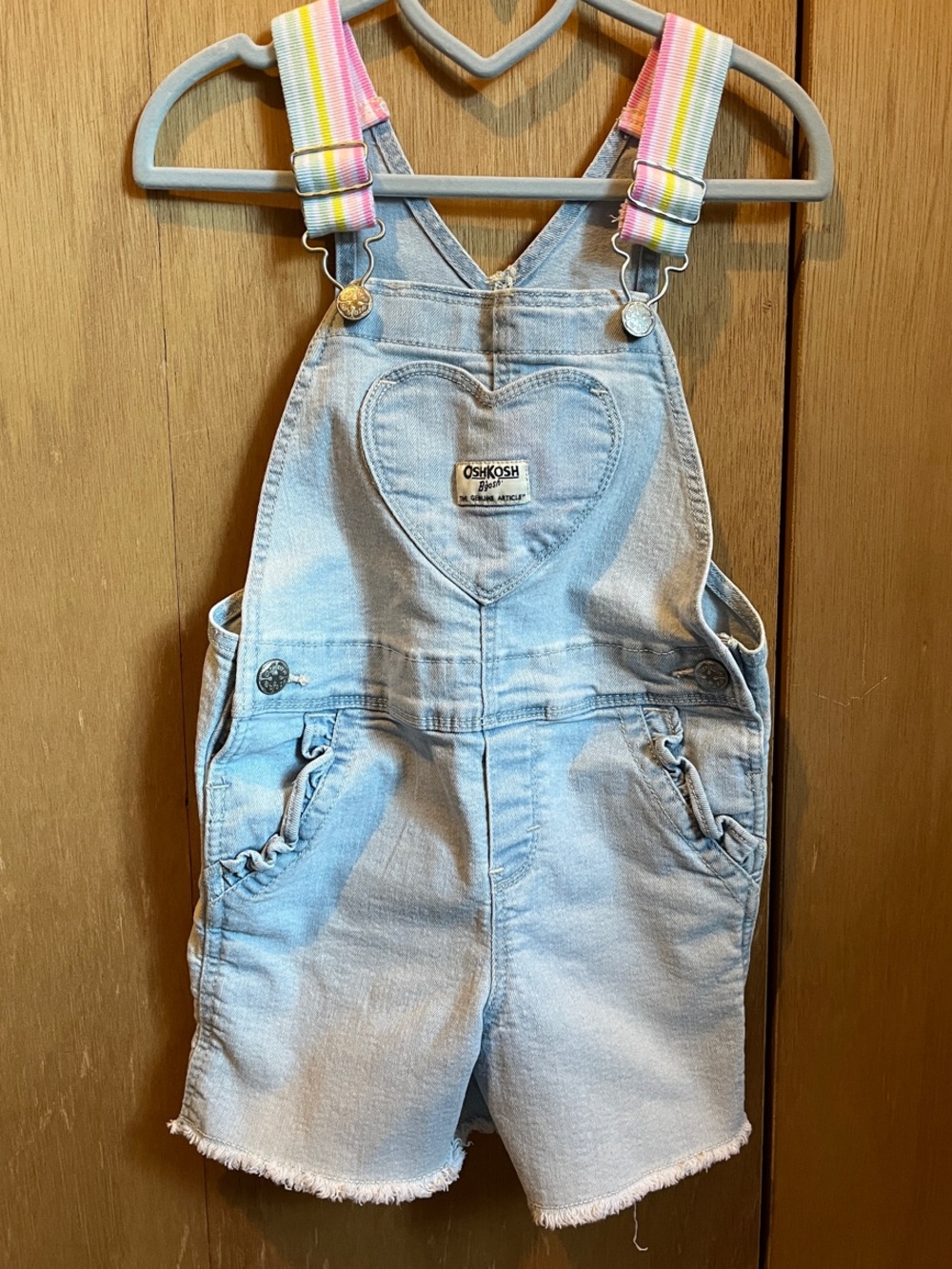 OshKosh B'gosh Light Blue Denim Shortalls with Rainbow-Strap Details